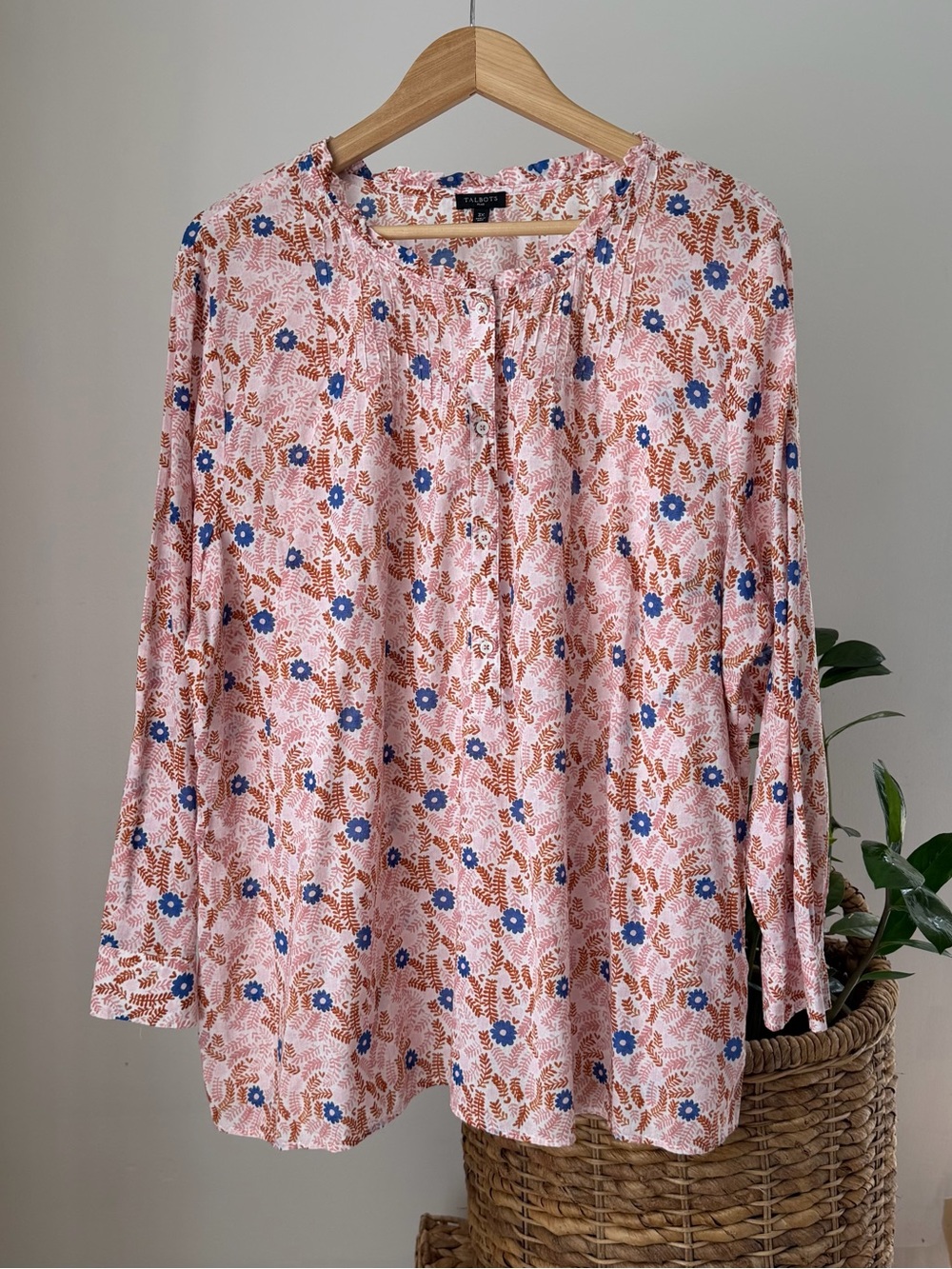 ⭐ Womens Plus TALBOTS Floral Flower 100% Cotton Peasant Top Shirt Blouse Size 3X